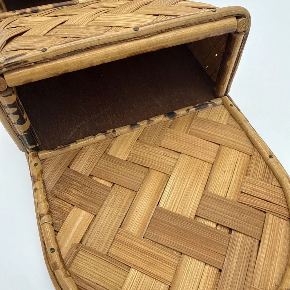 Vintage Bamboo Woven Letter Holder Wall Storage Herringbone Hong Kong